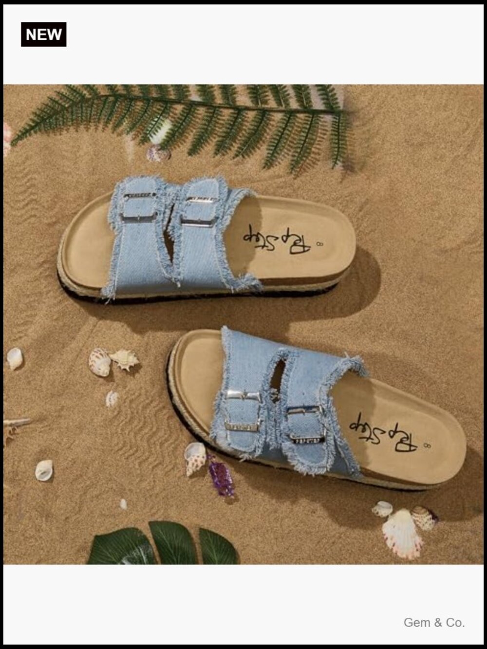 Slide Sandals with Cork Footbed, Adjustable Buckle Strap, 1.75" Platform - Picture 2 of 7